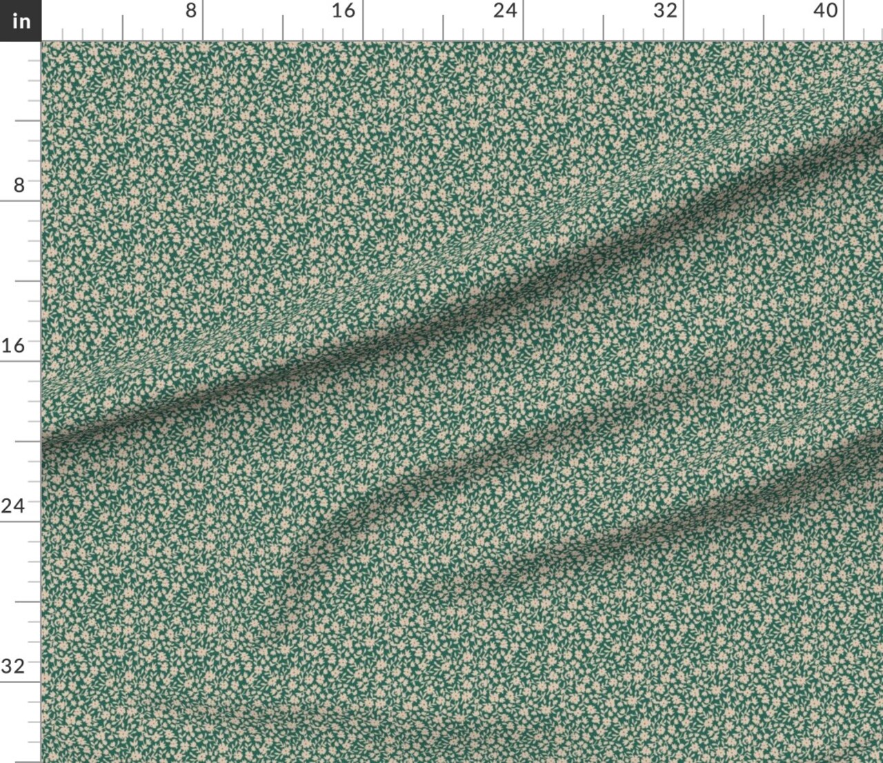 Green Botanical Beige Flowers Boho Block Print Faux Texture Country Farmhouse Custom Printed Fabric by Spoonflower Various Fabrics by the Yard or Fat Quarter